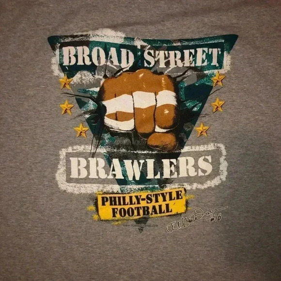 Vintage Broad Street Brawlers Football Long Sleeve Tee (Made in USA) NWOT Philly - Picture 2 of 4